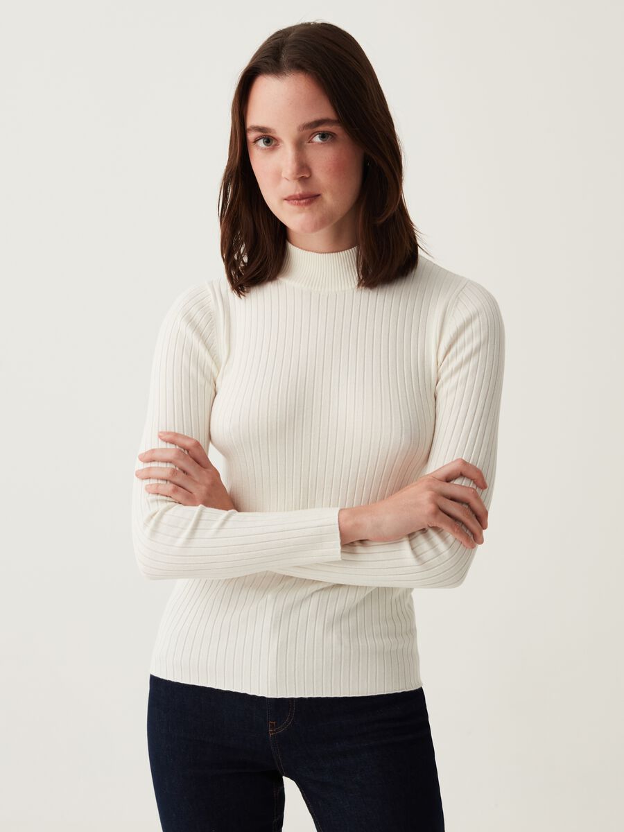 Mock neck pullover with flat ribbing_0
