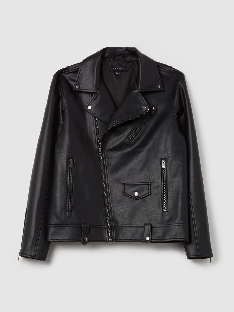 Full-zip glossy-effect biker jacket_4