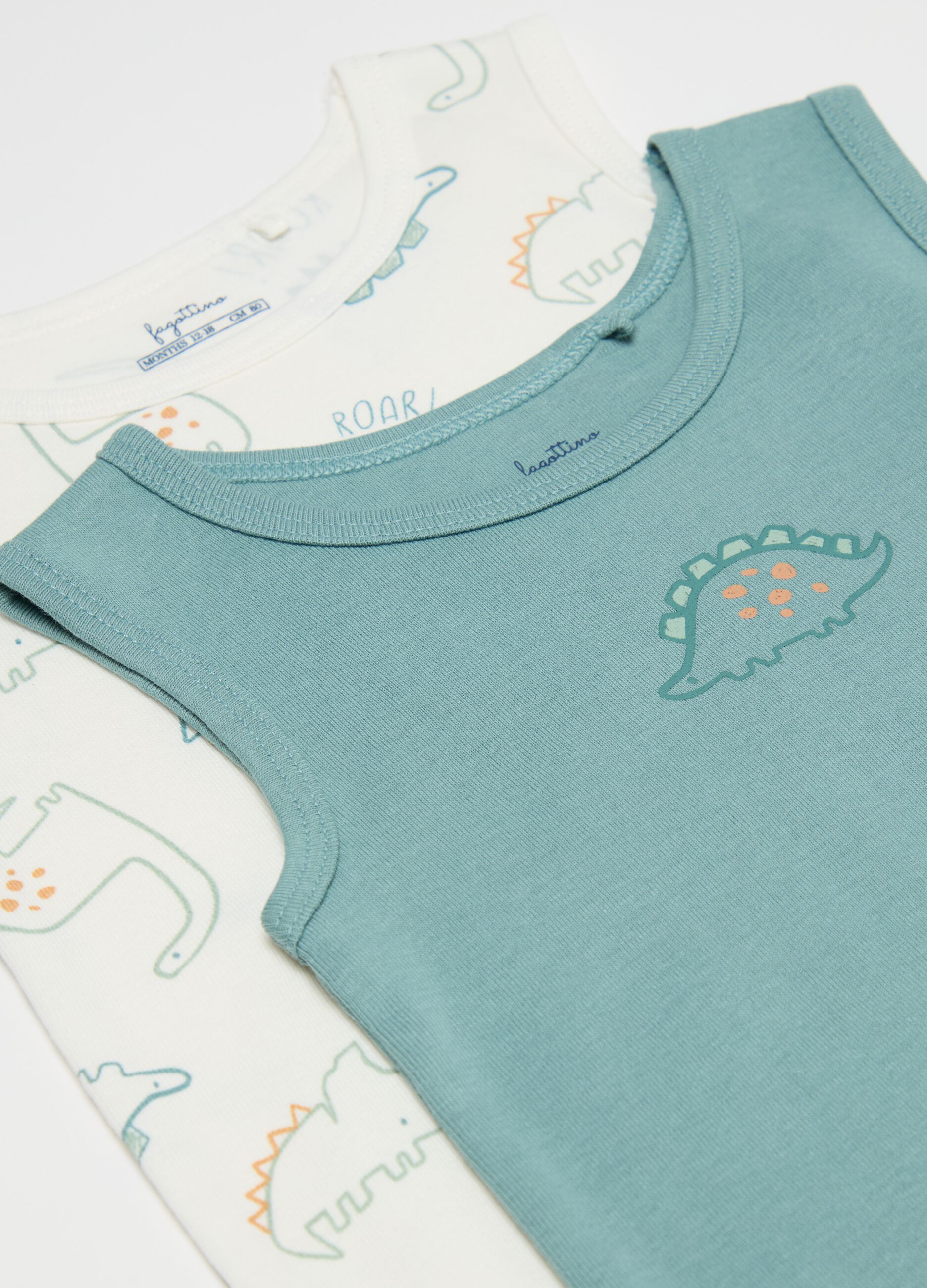 Two-pack organic cotton bodysuits with dinosaurs print