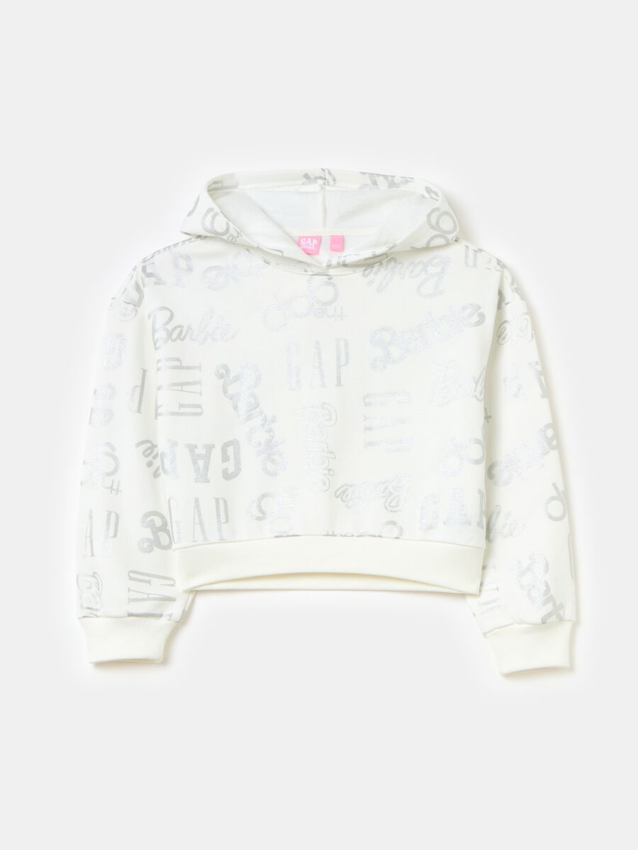 Crop sweatshirt with glitter Barbie™ print and logo_0