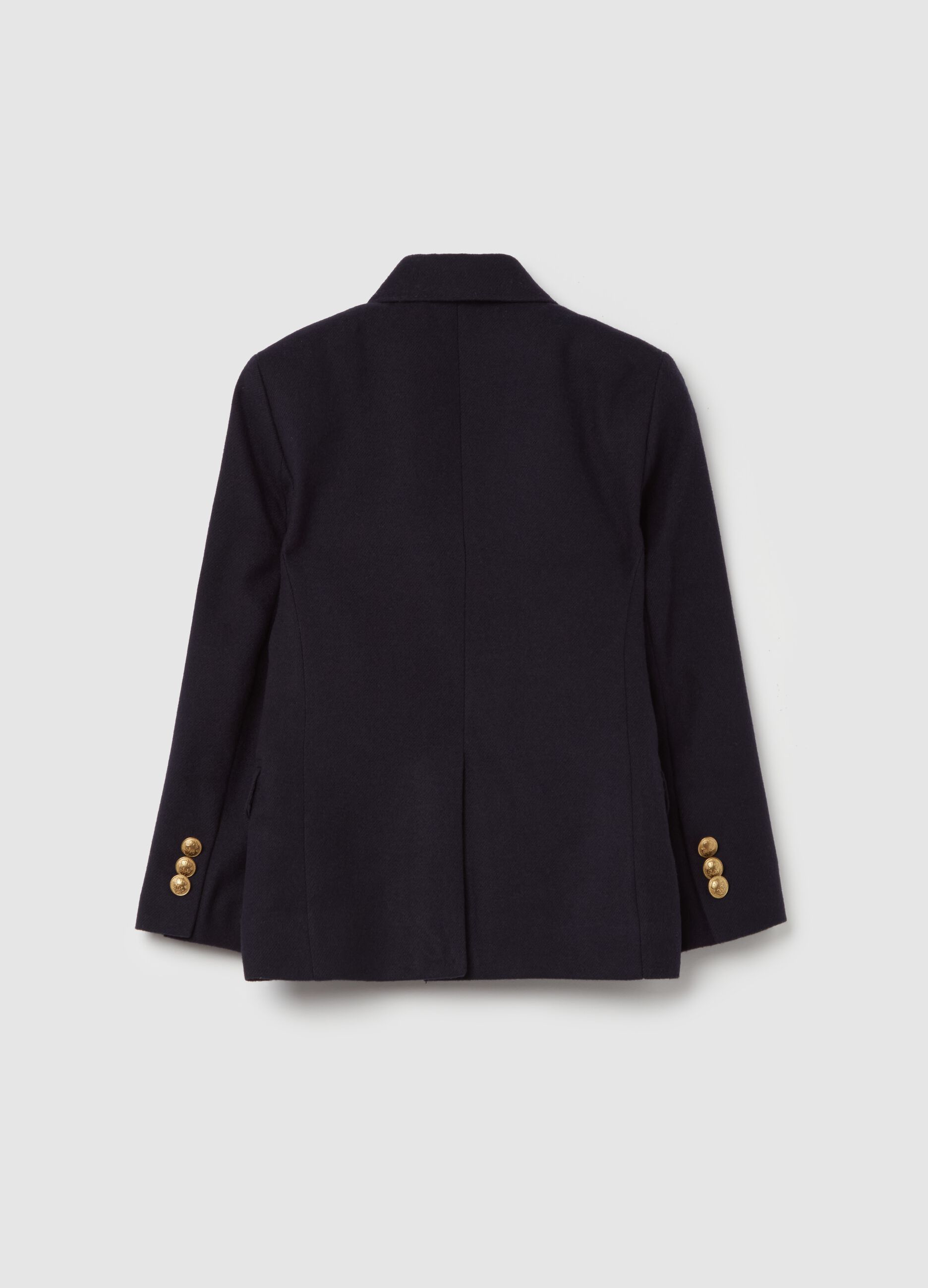 Single-breasted blazer with buttons in golden metal