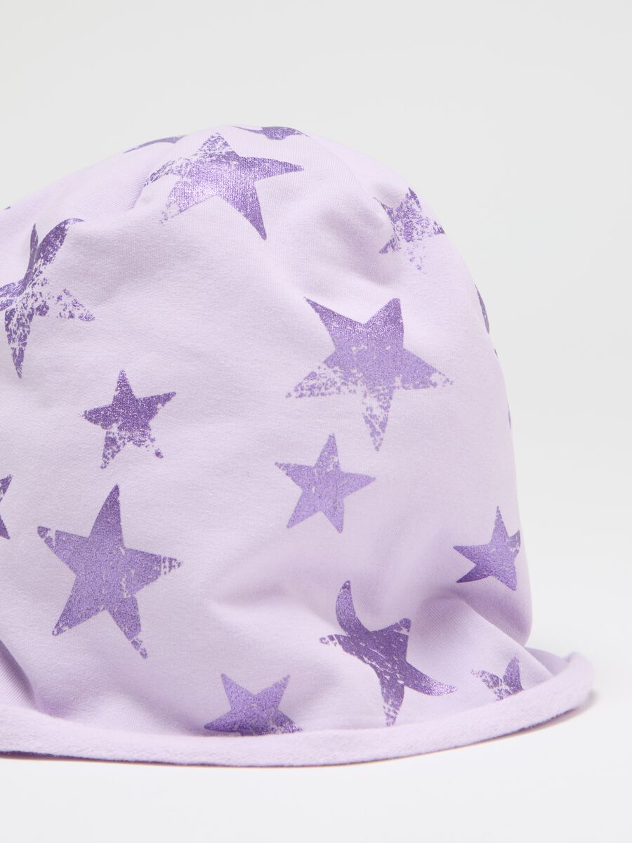 Organic cotton fleece hat with stars print_2