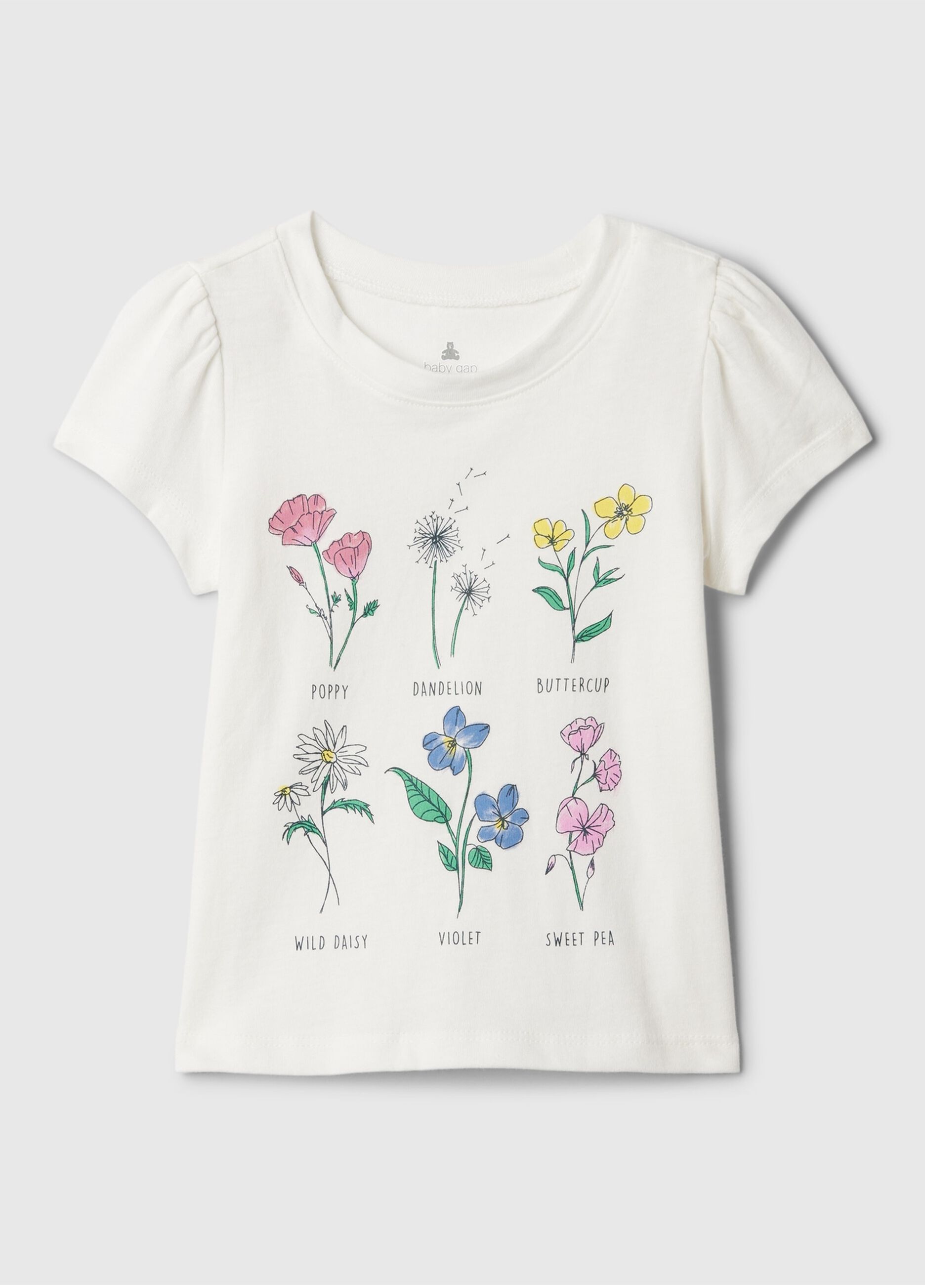T-shirt with puff sleeves and e flowers print
