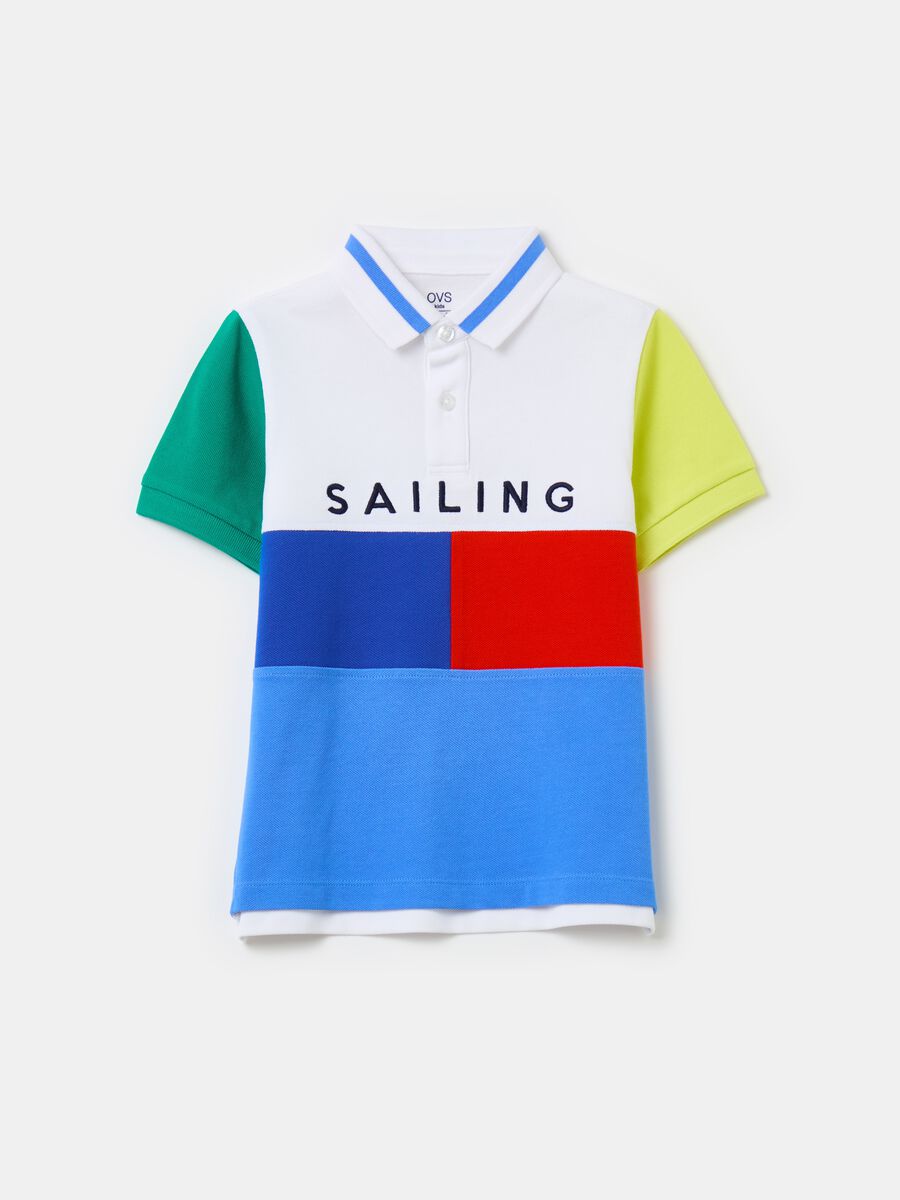 Colourblock piquet polo shirt with print_0