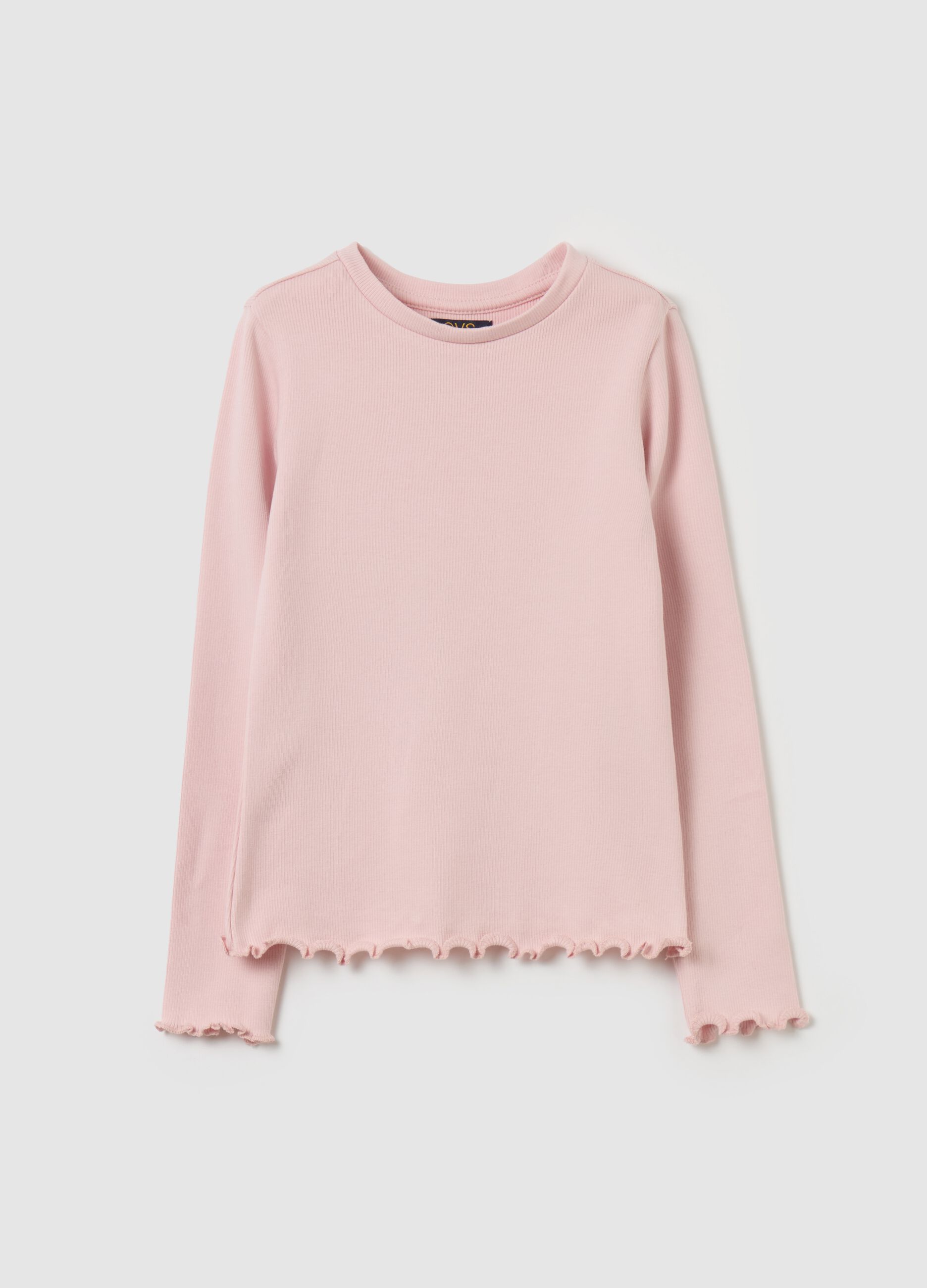 Long-sleeved T-shirt with wavy edging