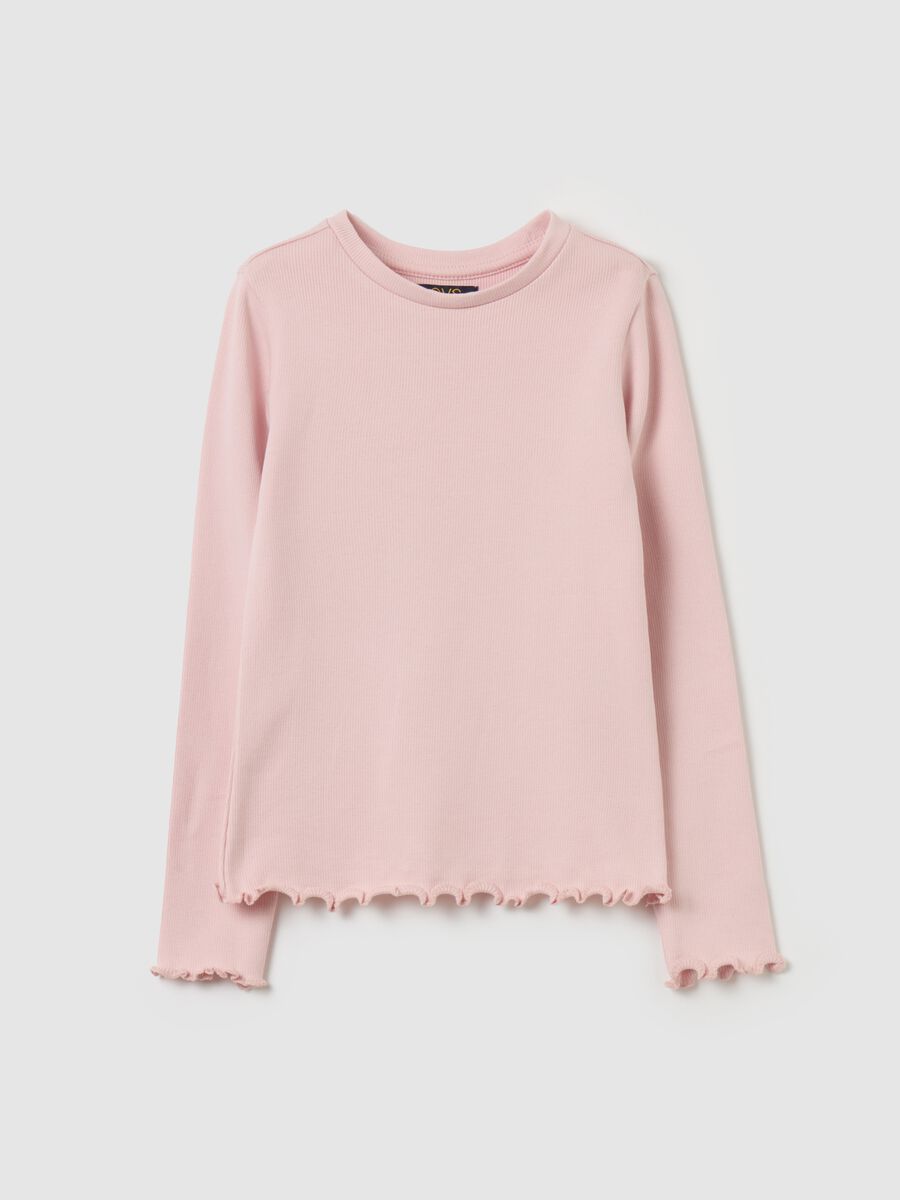 Long-sleeved T-shirt with wavy edging_0