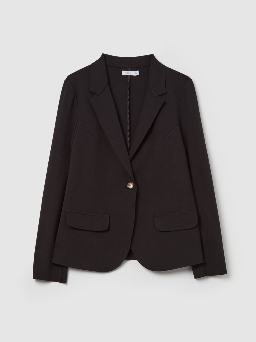 Solid colour single-breasted blazer_0