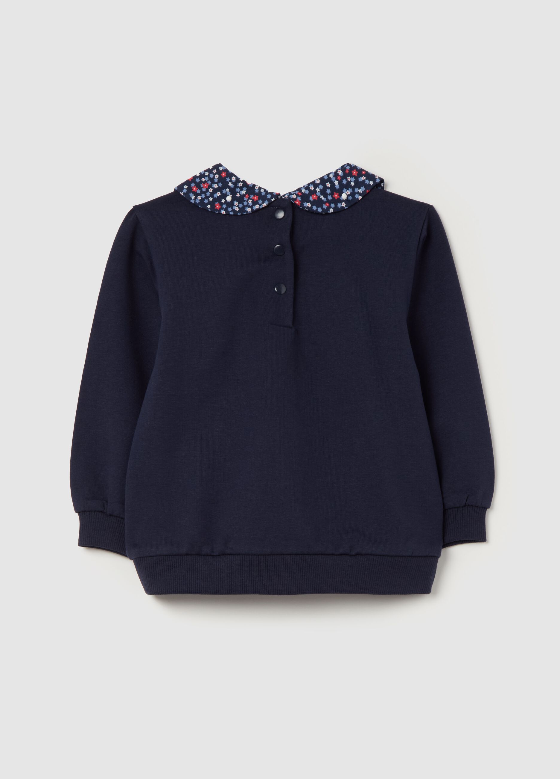 Sweatshirt in French terry with collar with flower