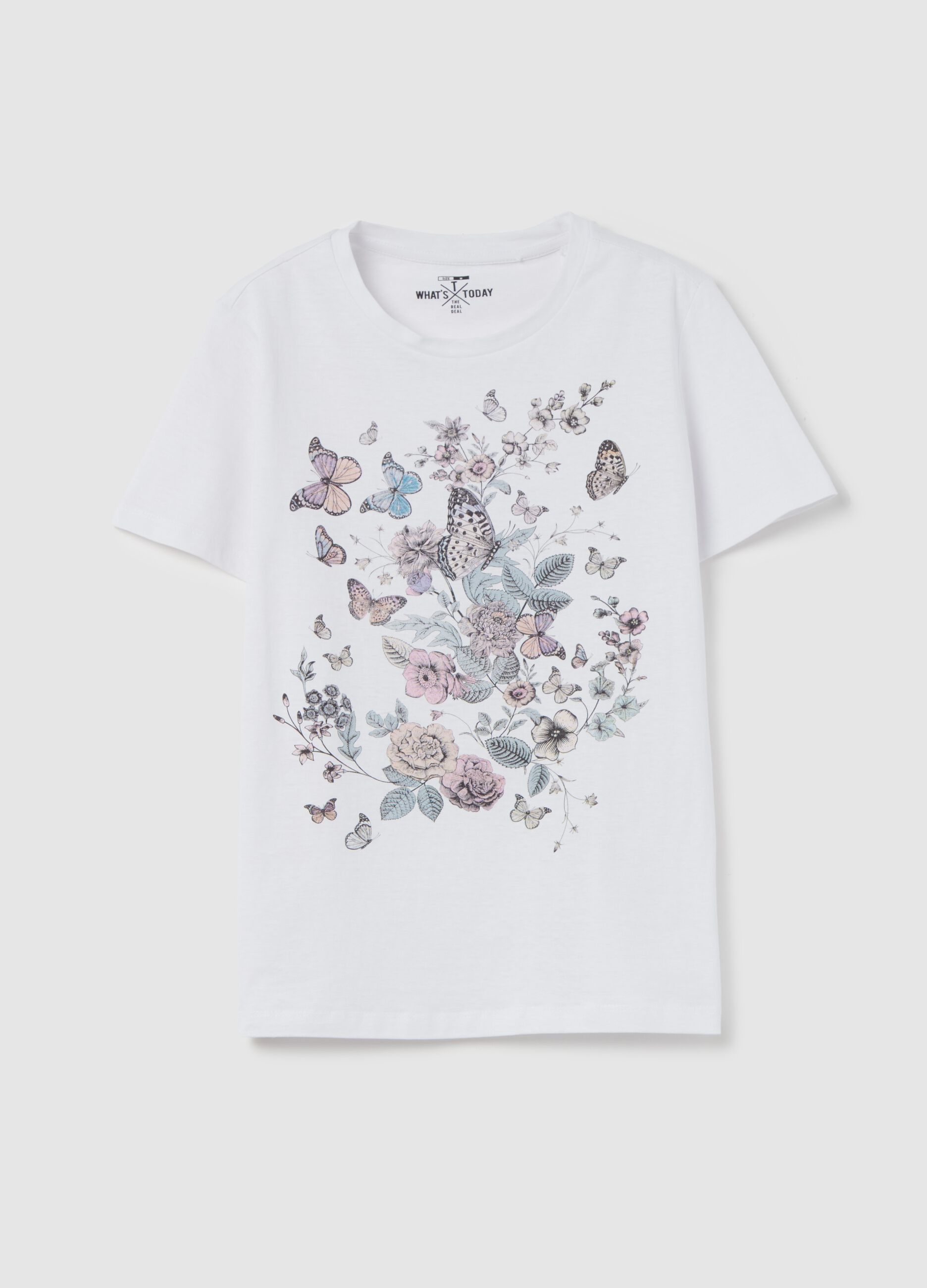 T-shirt con stampa farfalle e fiori