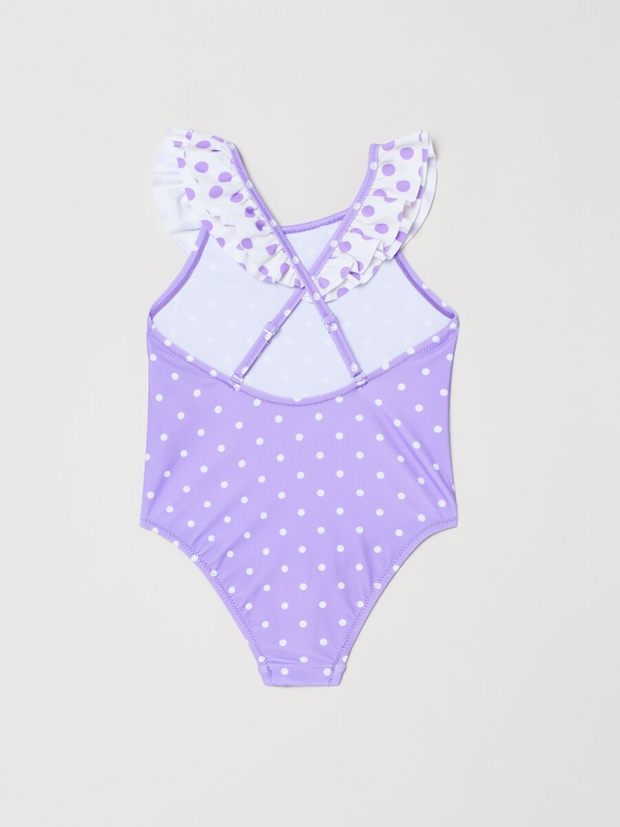 One-piece swimsuit with flounce and polka dot print_2