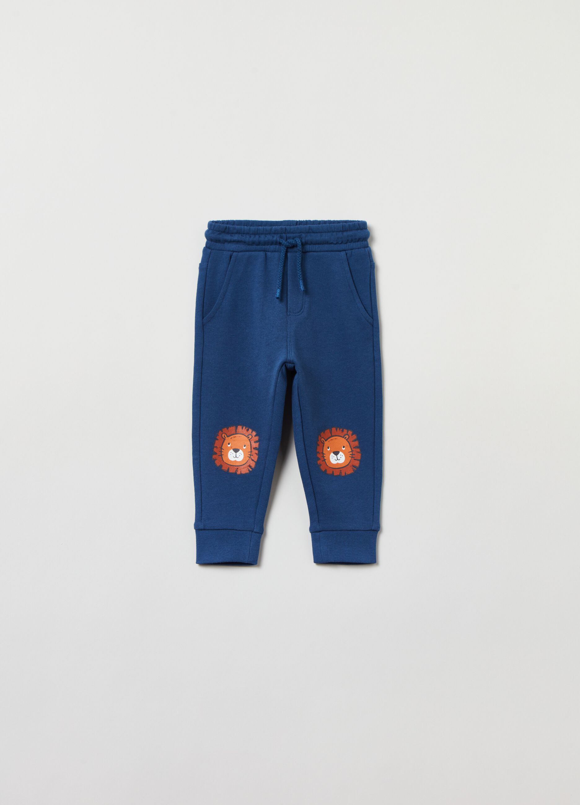 Fleece joggers with drawstring and print