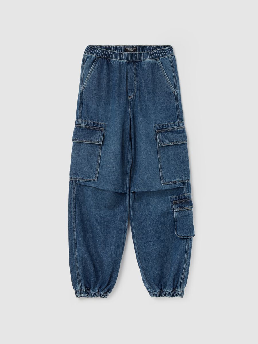 Parachute cargo joggers in denim_0