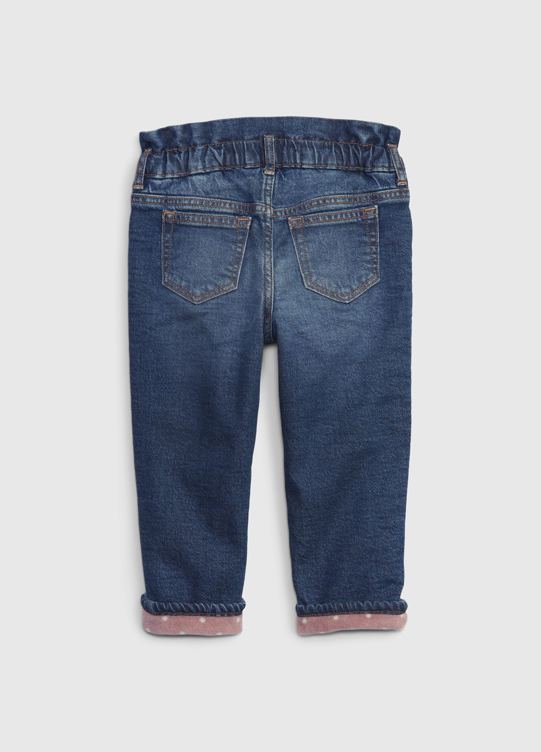 Mum-fit jeans with fleece polka dot lining