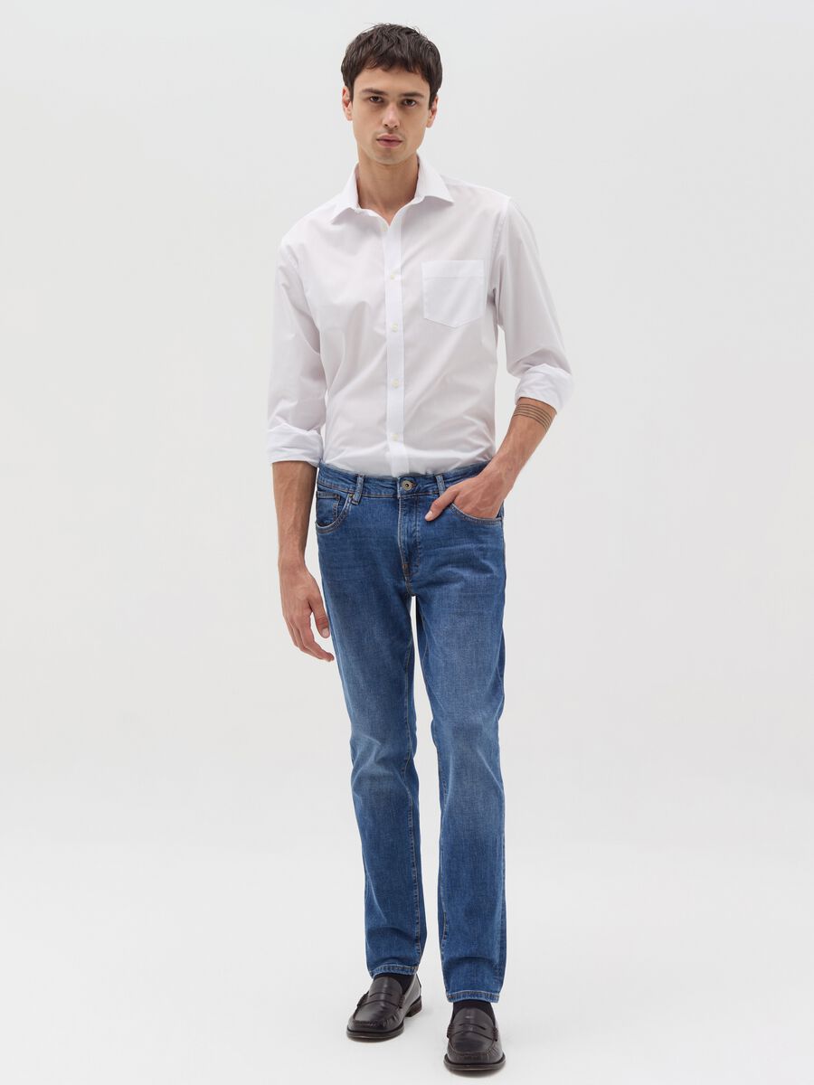 Slim-fit cross-hatch cotton jeans_0