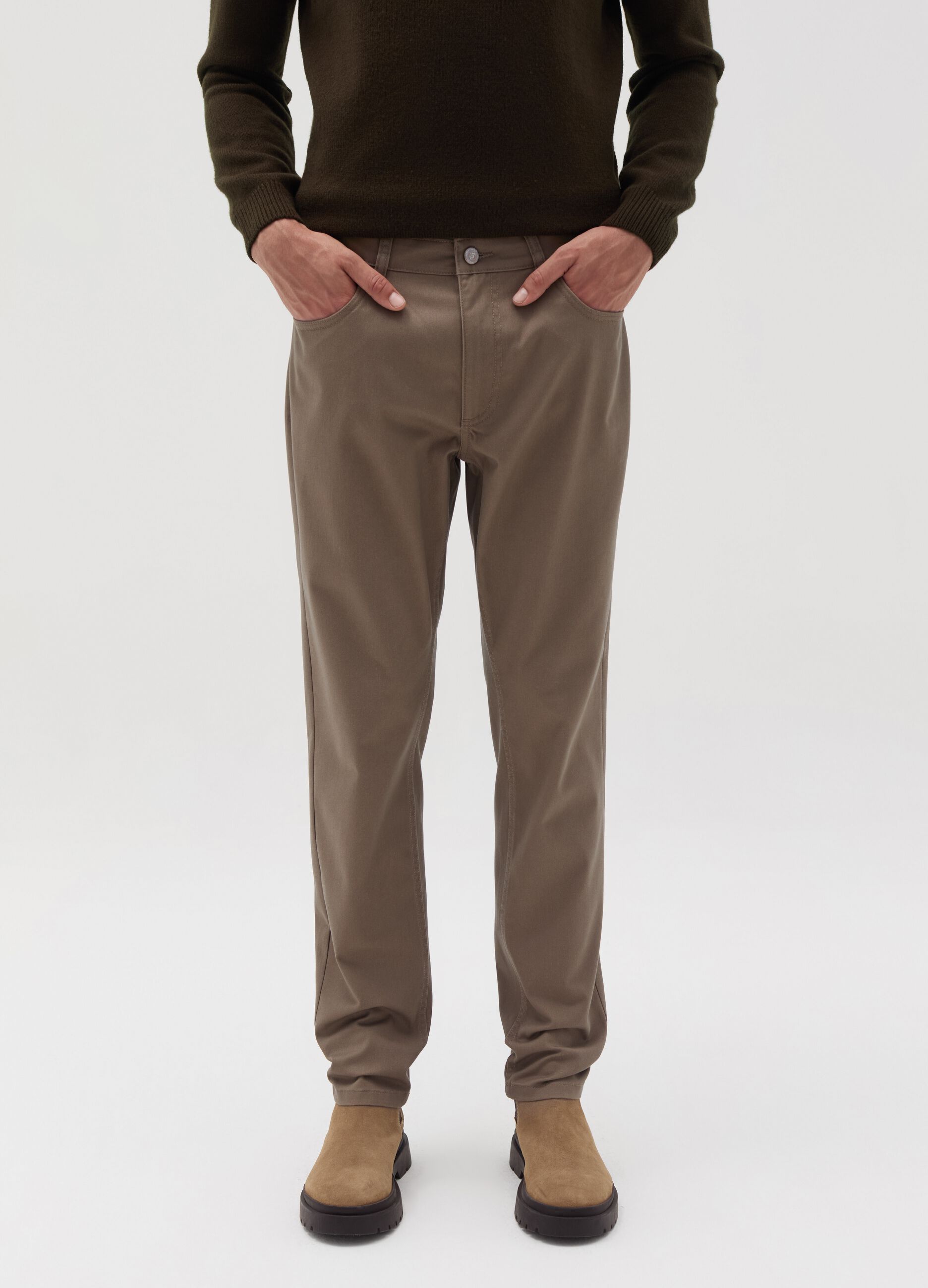 Slim-fit twill trousers with five pockets