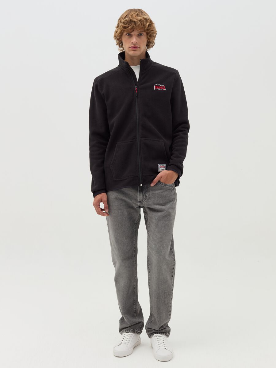 Full-zip sweatshirt in fleece with high neck and logo embroidery_0