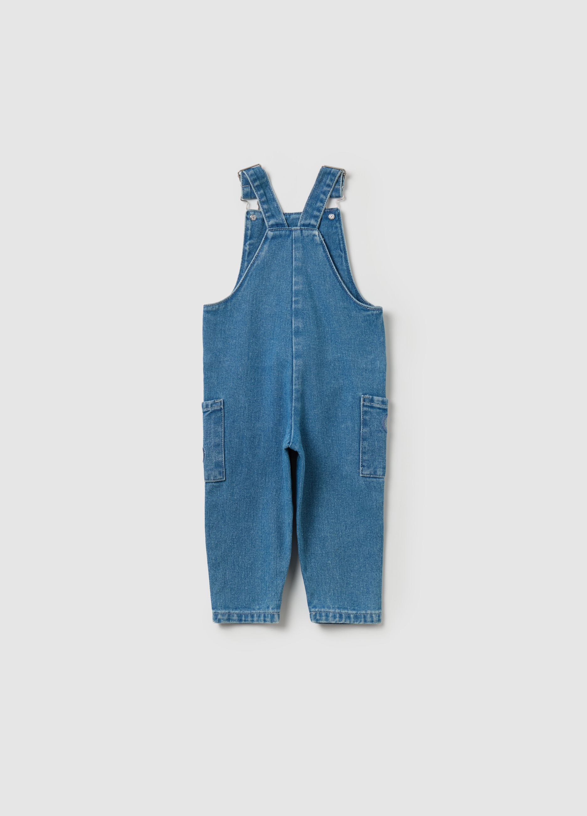 Denim dungarees with hearts embroidery and patch