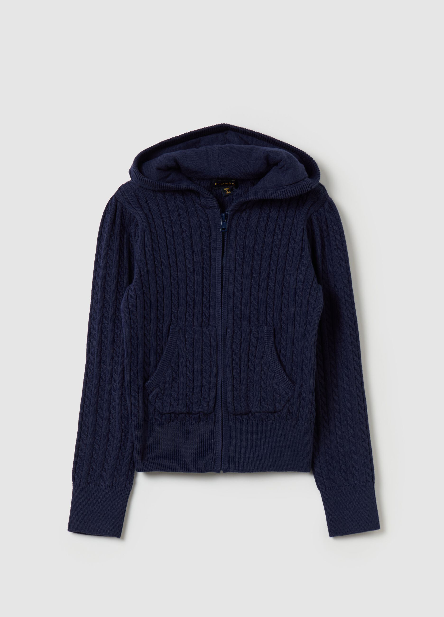 Cable-knit full-zip cardigan with hood