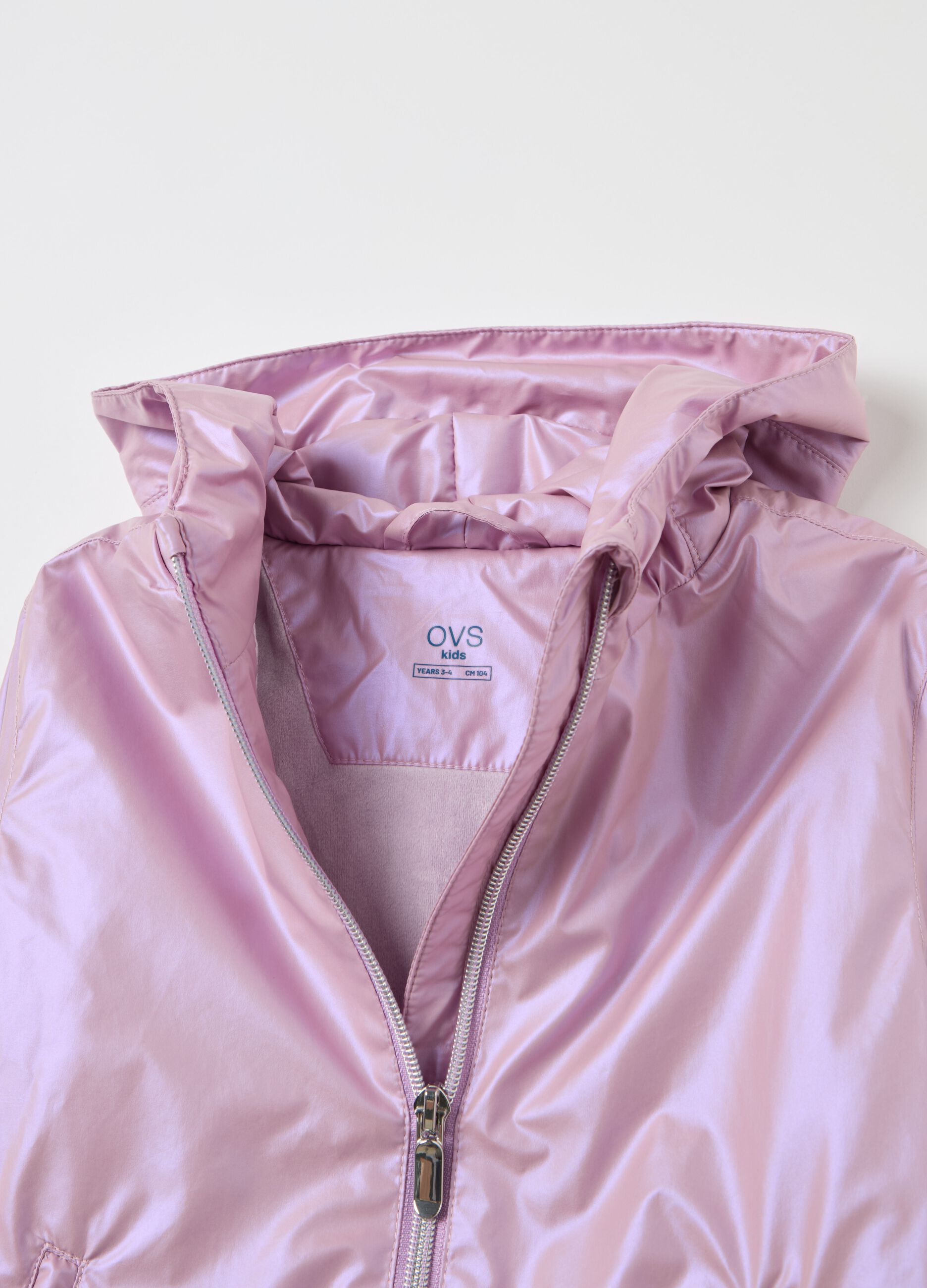 Short shiny-effect waterproof jacket