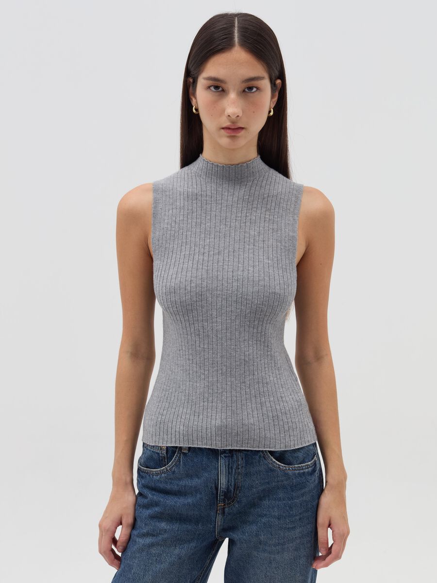 Flat-rib tank top with mock neck_1