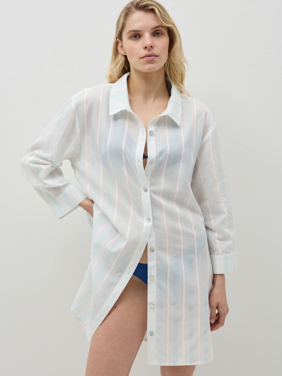 Striped beach cover-up shirt with embroidery_1