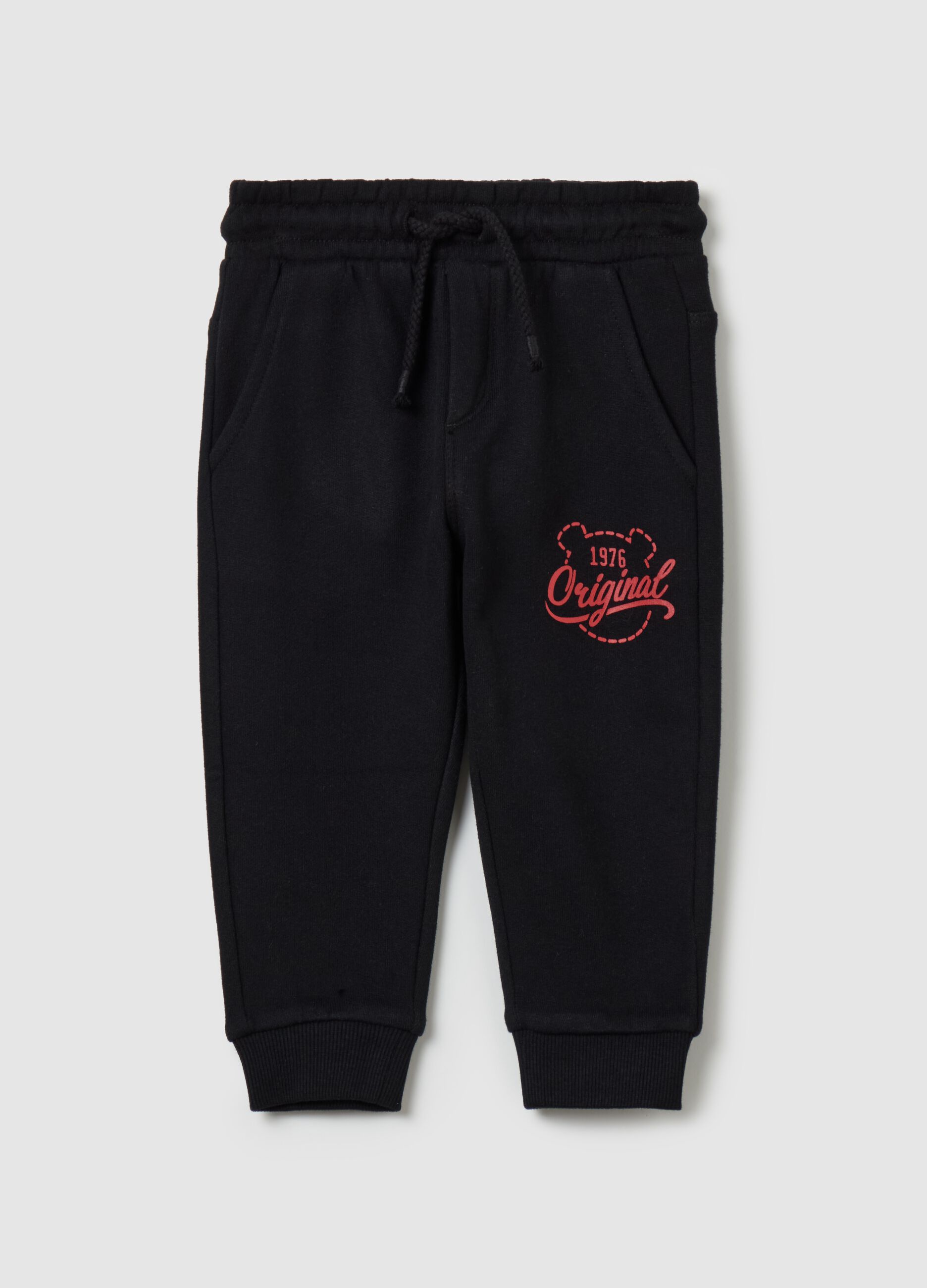 Fleece joggers with drawstring and print