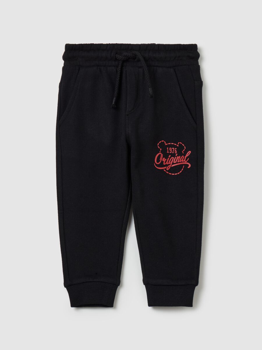 Fleece joggers with drawstring and print_0