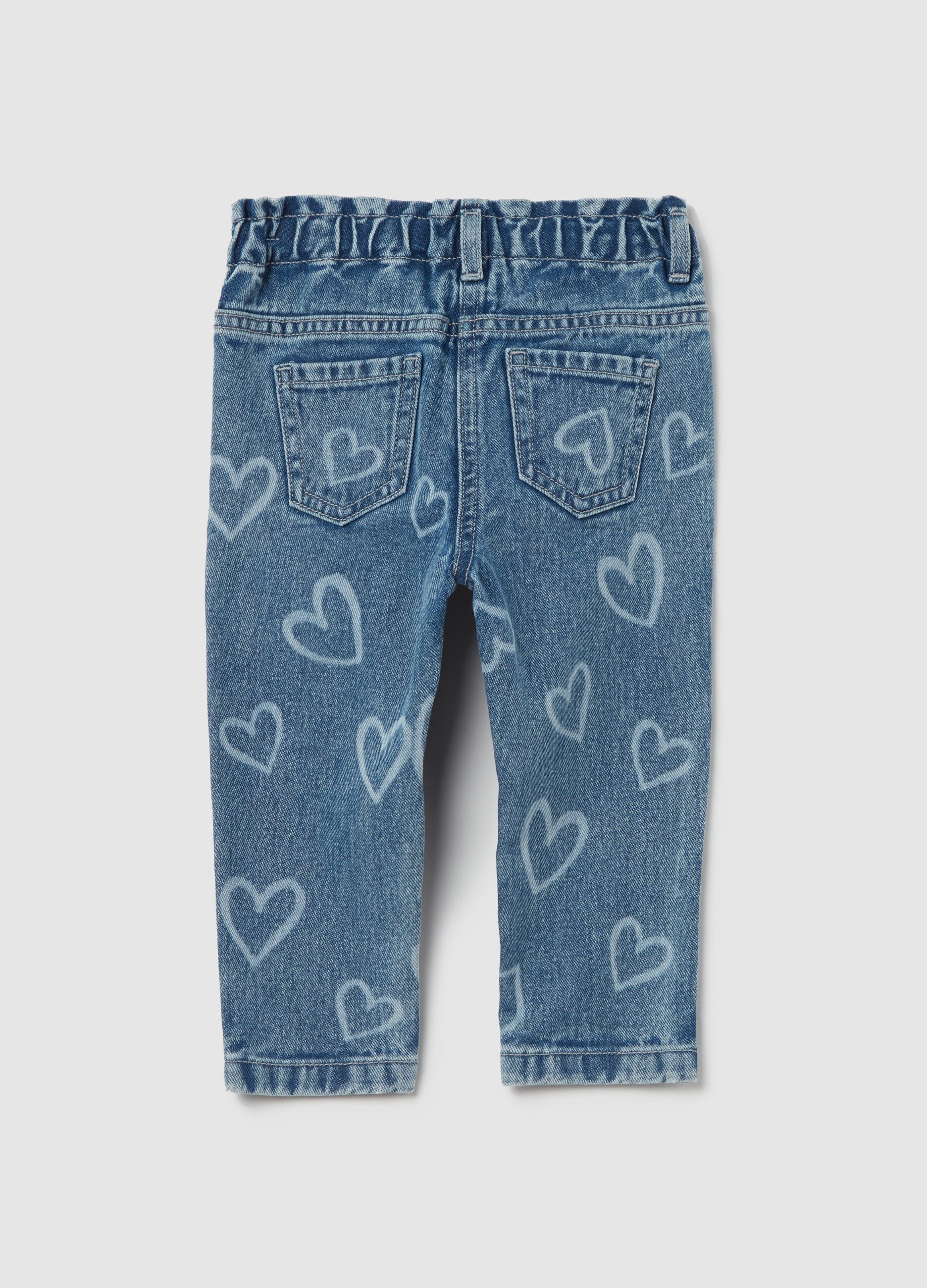 Cotton jeans with hearts print