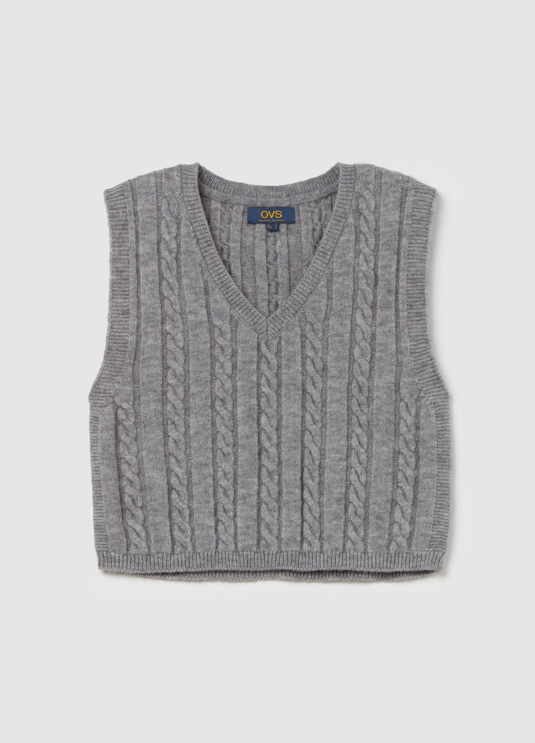 Cable-knit closed gilet with V neck