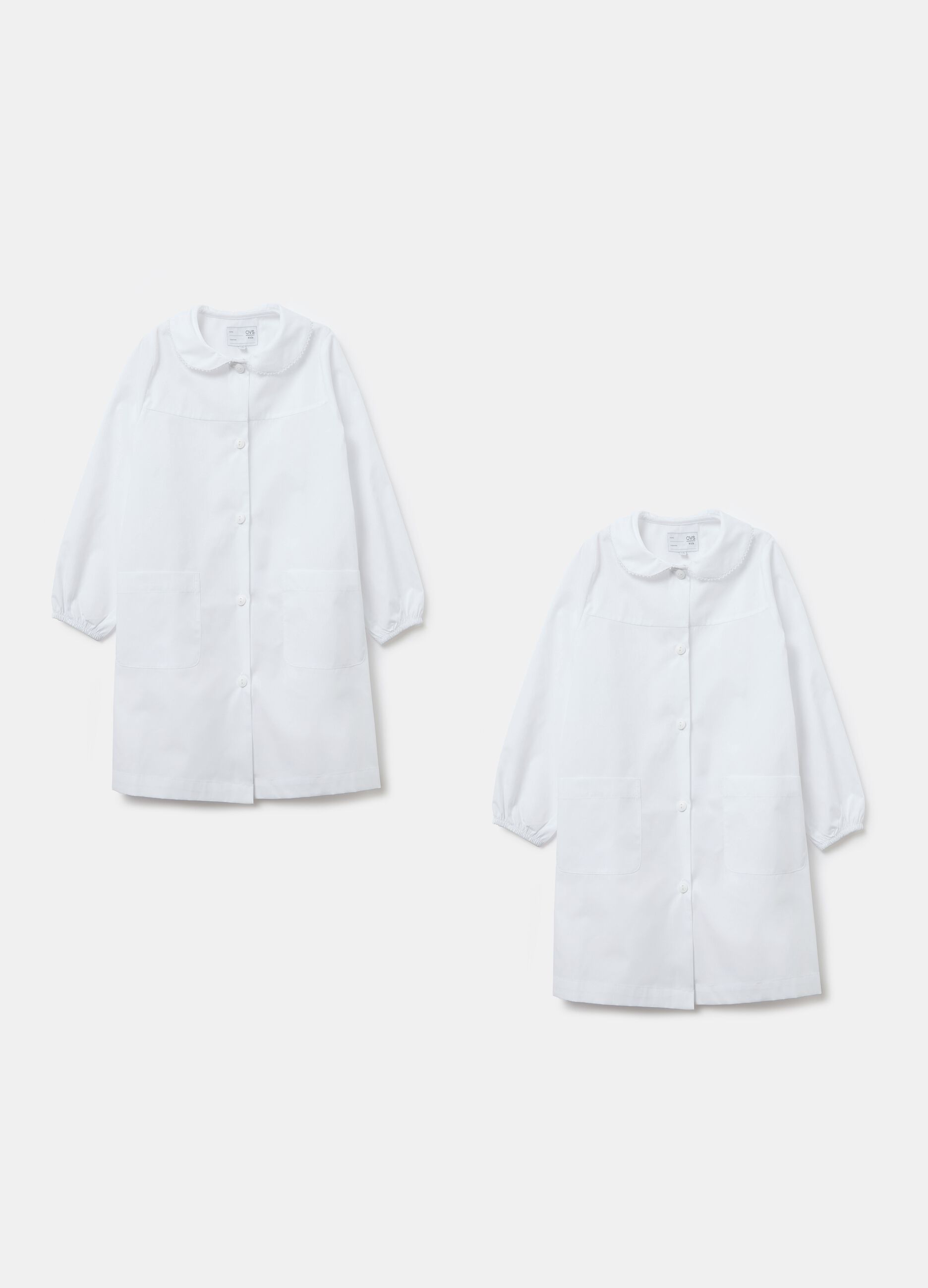 Two-pack solid colour school smocks with buttons