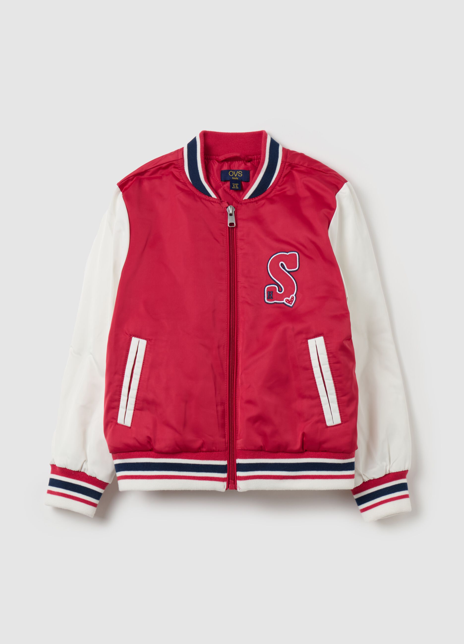 Varsity padded bomber with patches