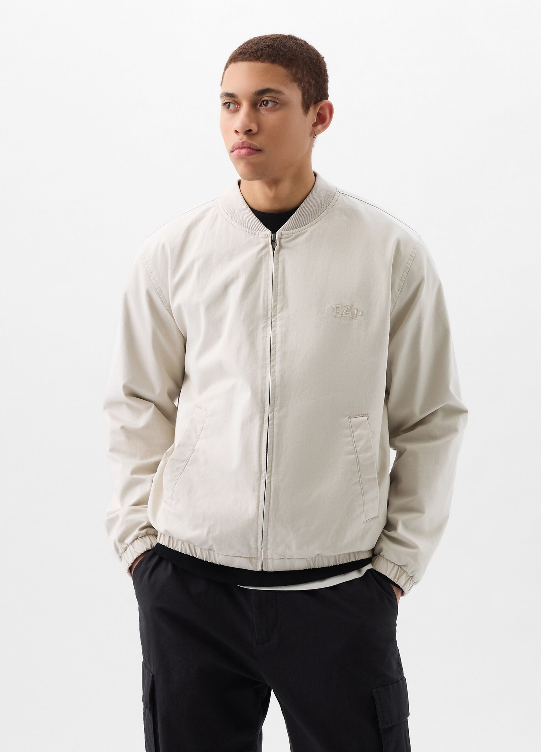 Cotton bomber jacket with logo embroidery