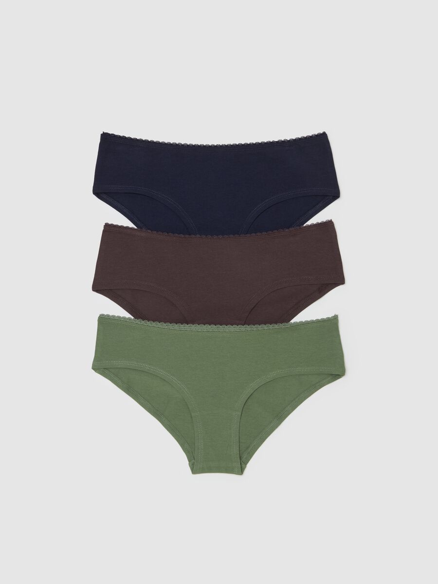 Three-pack knicker shorts in stretch organic cotton with lace_0