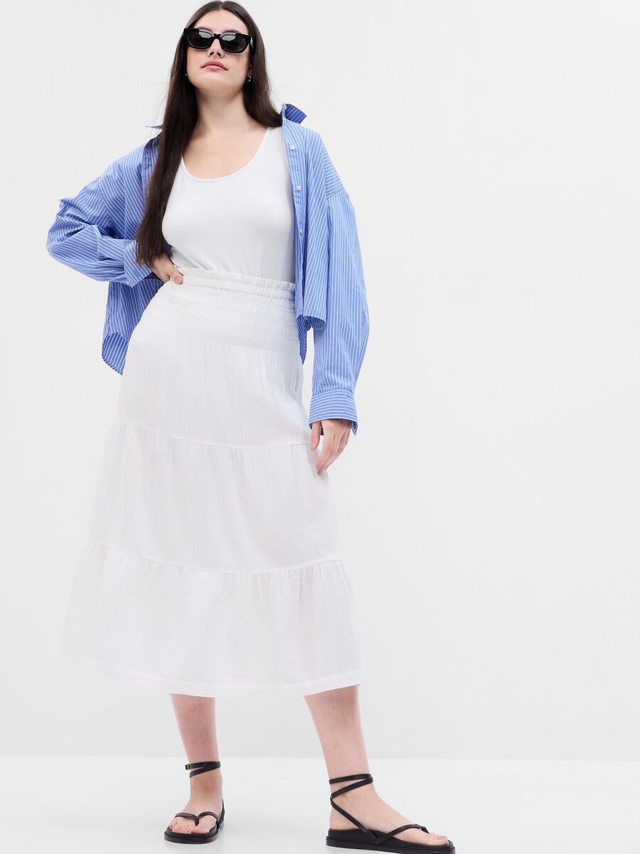 Tiered midi skirt in cotton gauze with flounces_3
