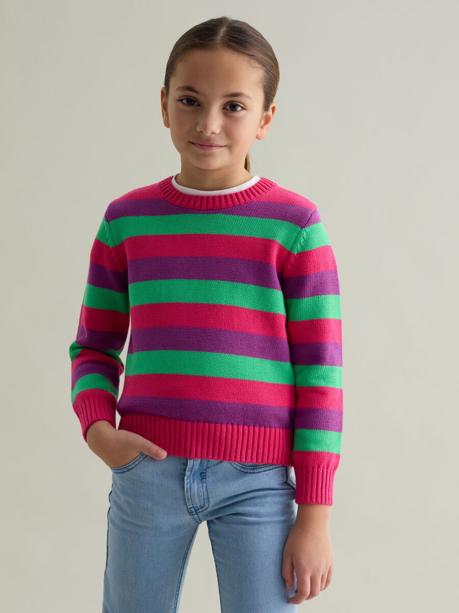 Cotton pullover with striped pattern_0