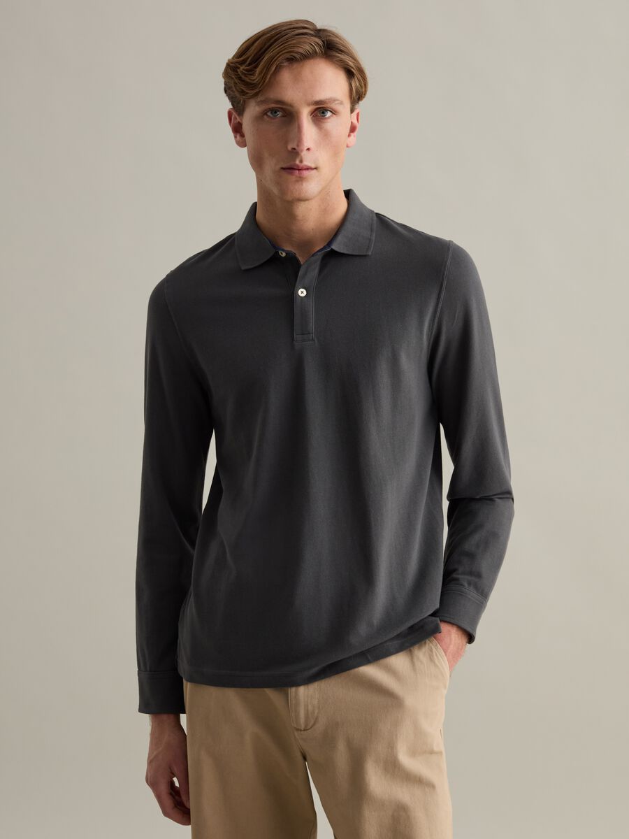 Long-sleeved polo shirt in piquet_1