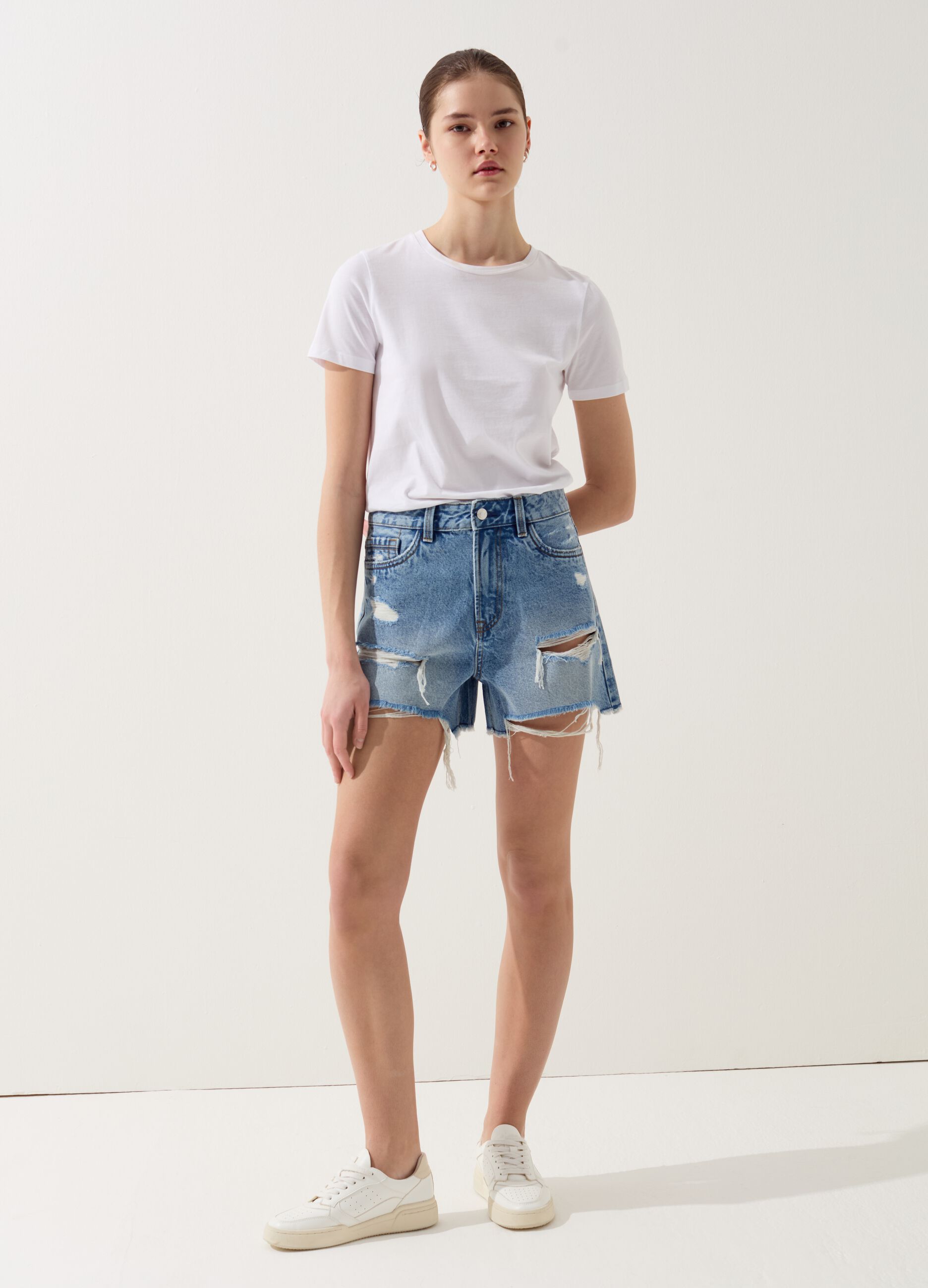 Ovs Shorts in denim con strappi a vita alta