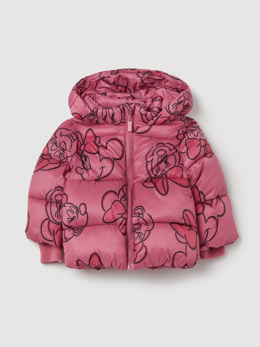 Down jacket with hood and Minnie Mouse print_0