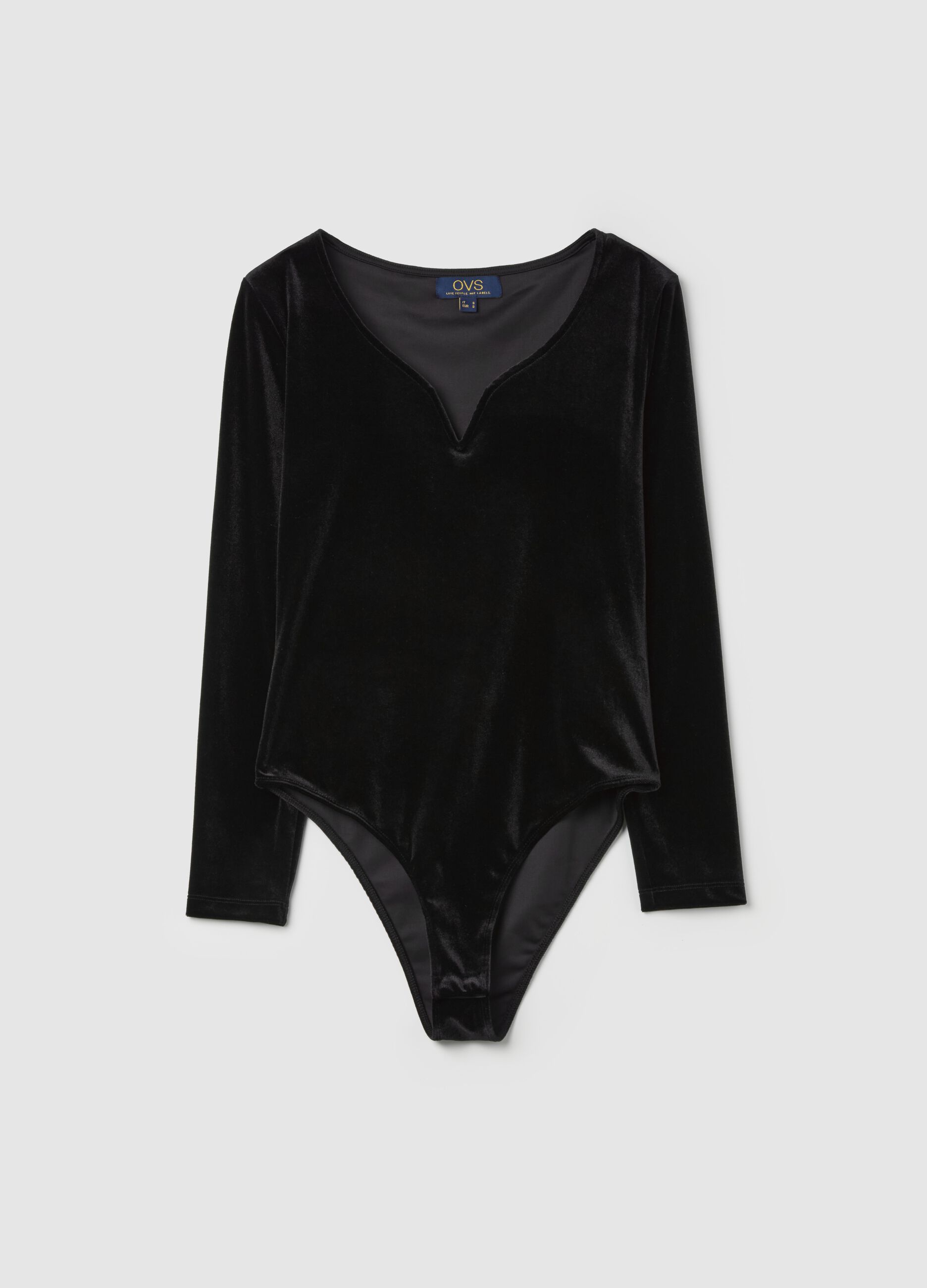 Long-sleeved bodysuit in velvet