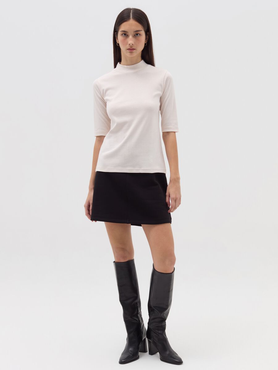 T-shirt with mock neck and elbow-length sleeves_0