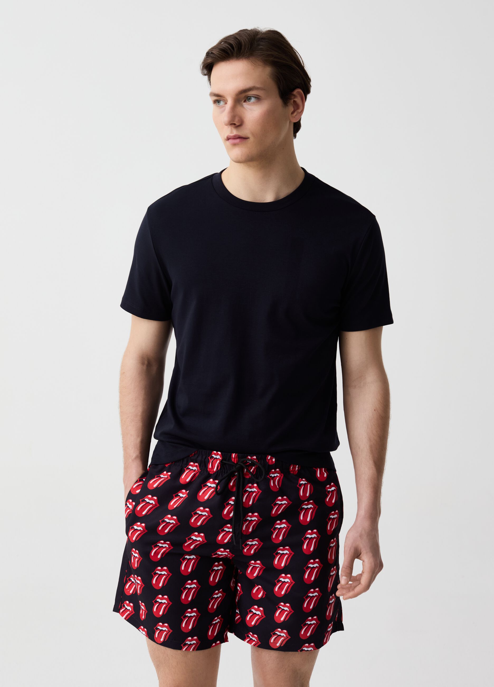 Swimming trunks with Rolling Stones print