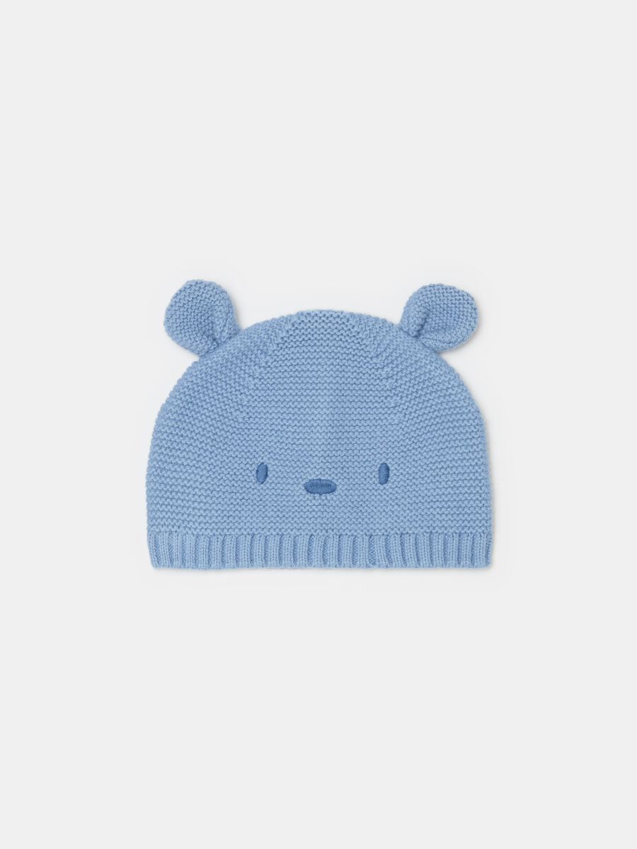 Knitted hat with ears and embroidery_0