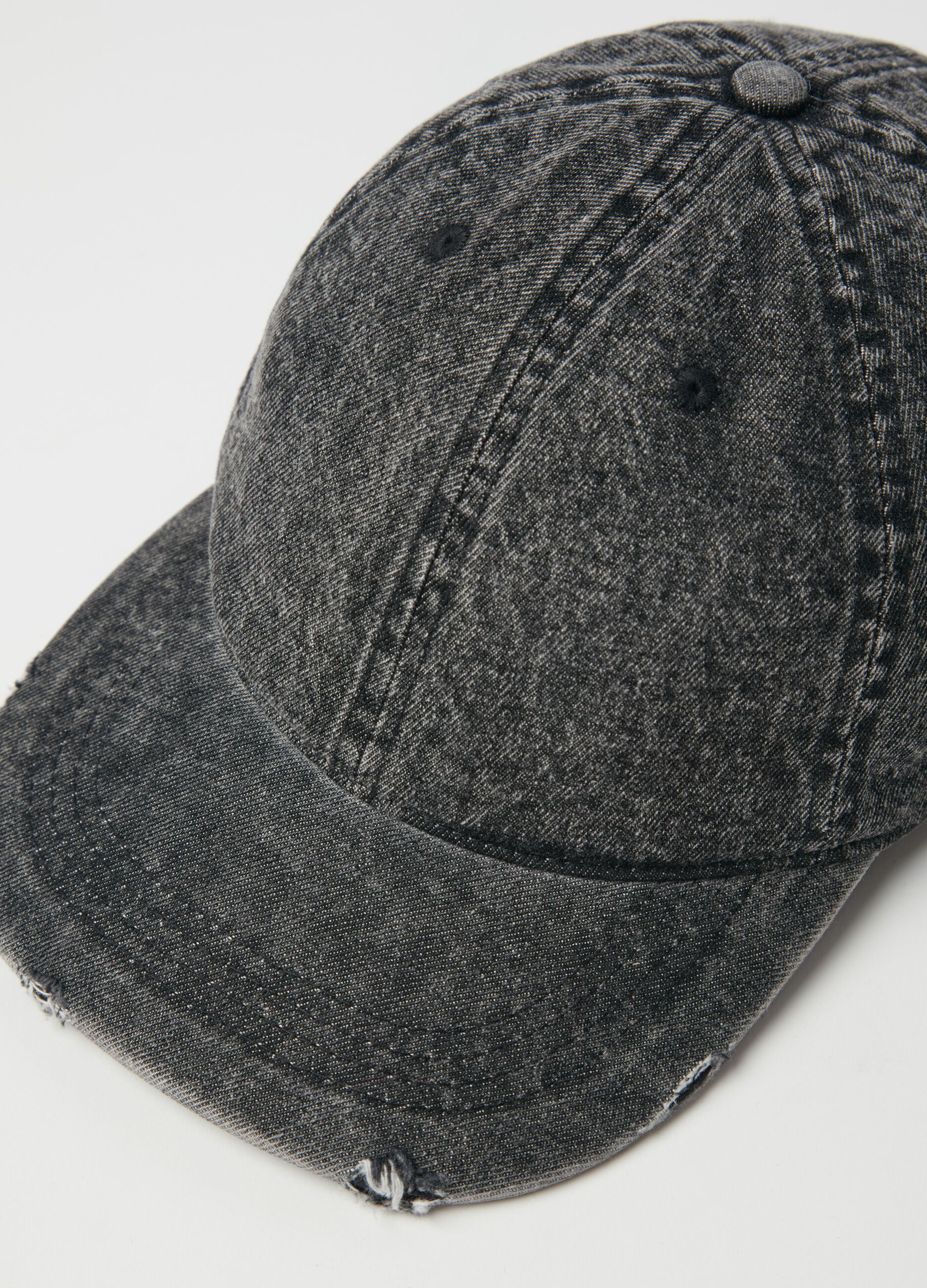 Denim baseball cap with abrasions