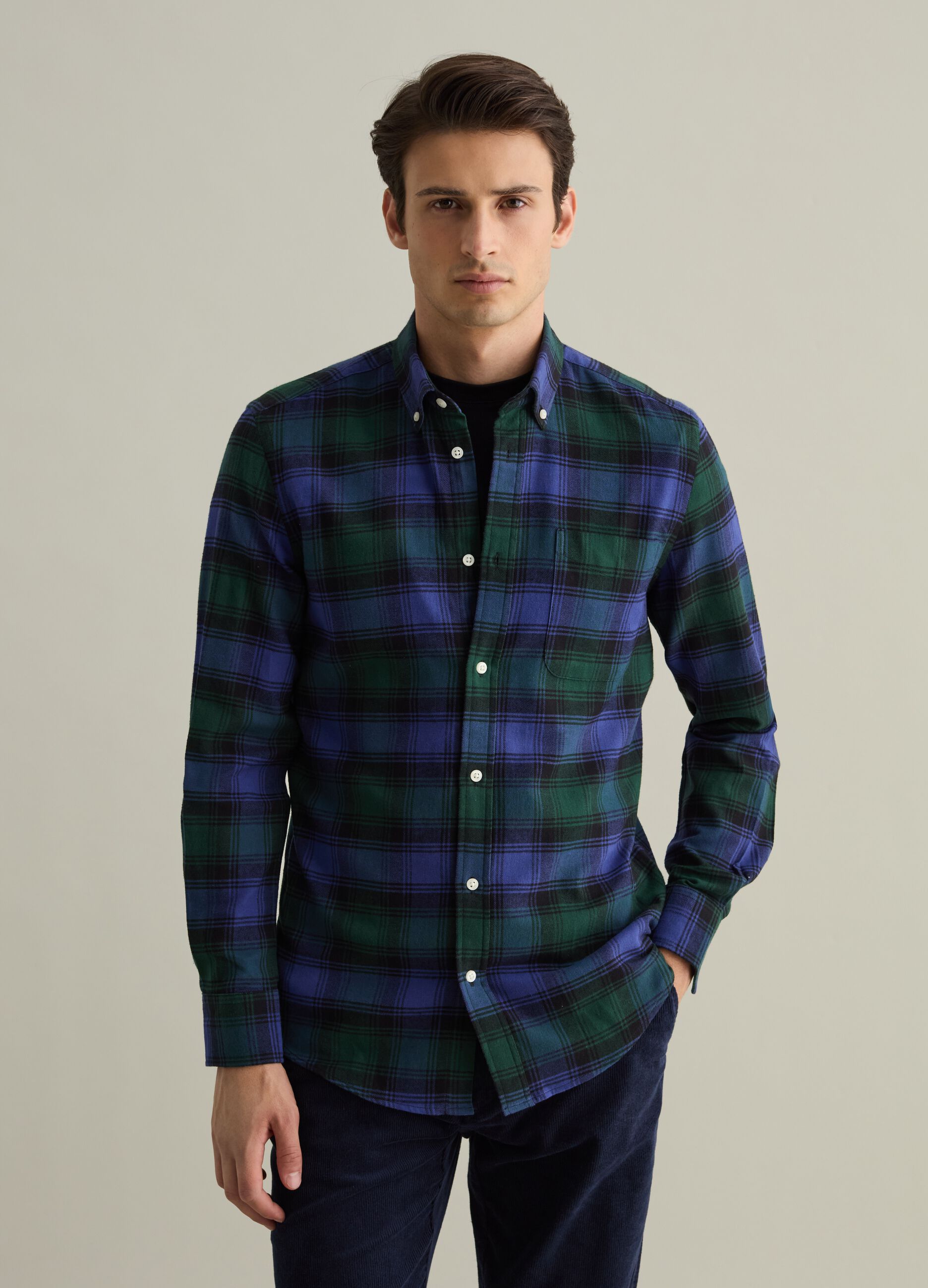 Camicia in flanella fantasia check button-down