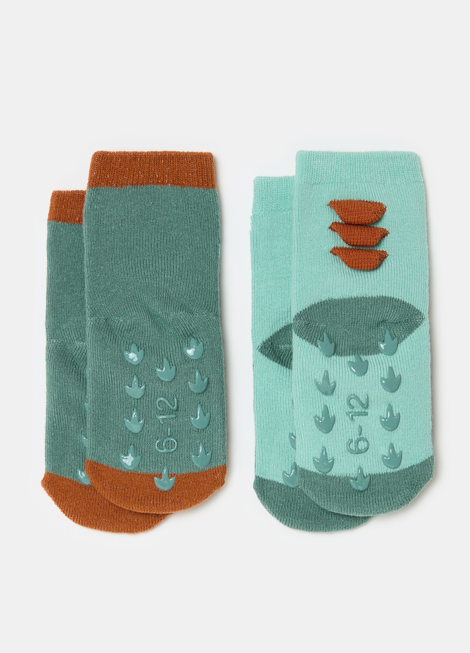 Two-pair pack slipper socks with dinosaurs design