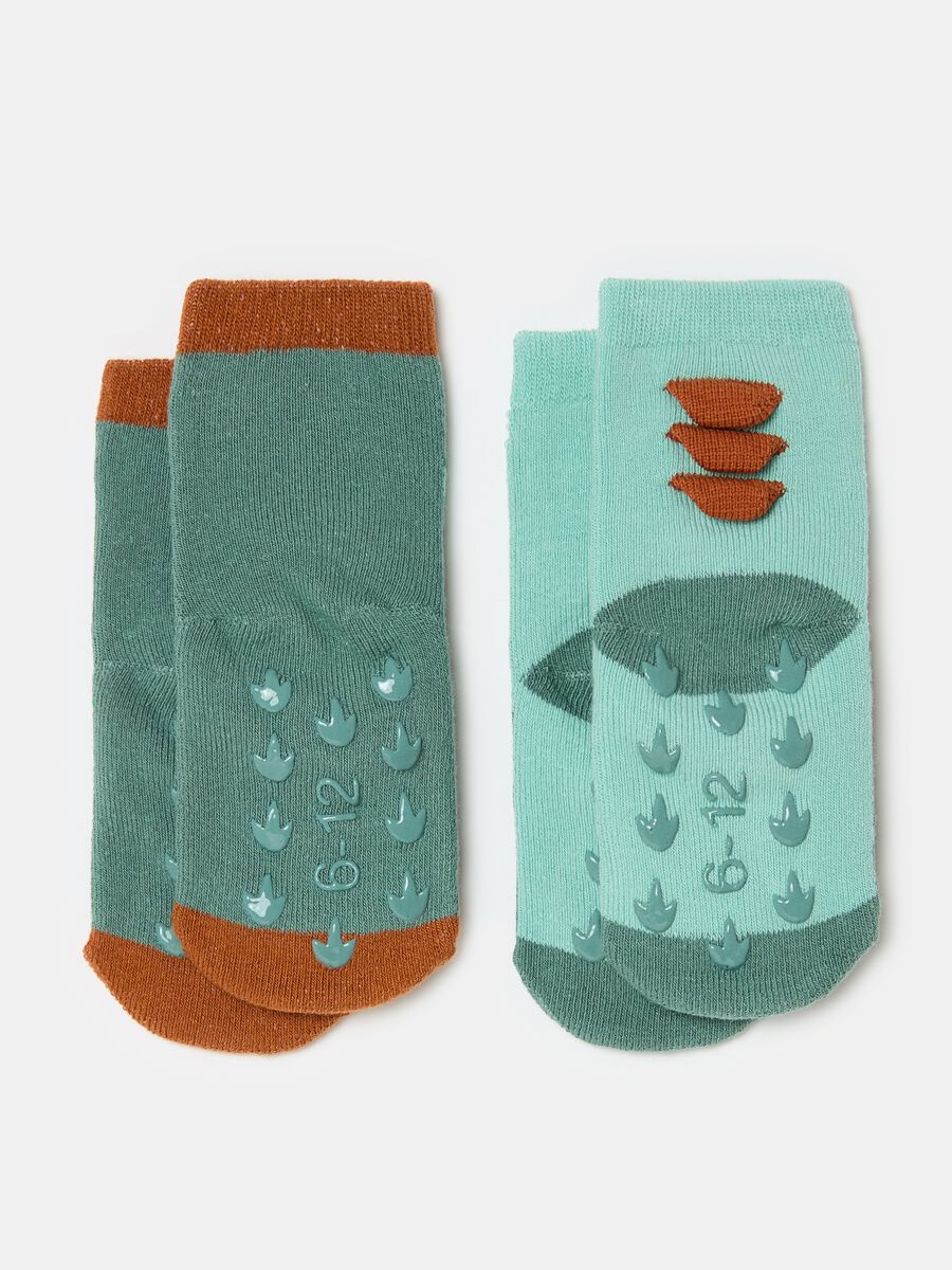 Two-pair pack slipper socks with dinosaurs design_1