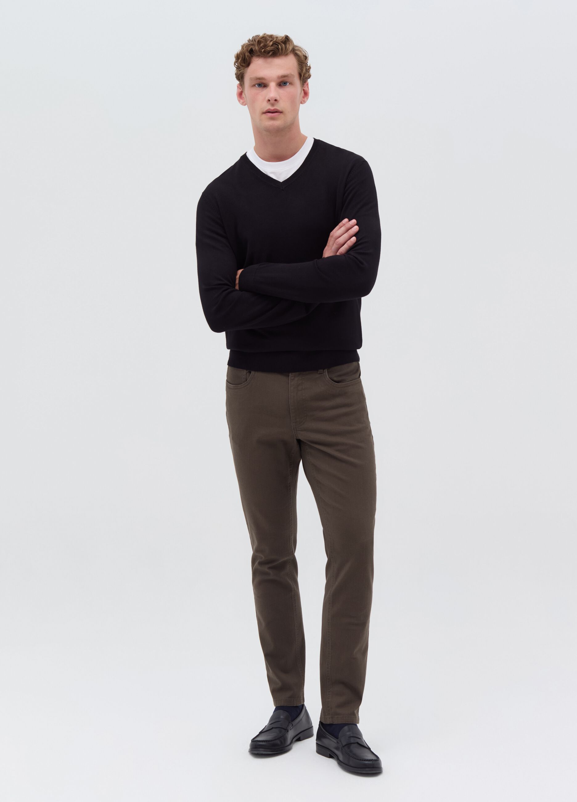 Stretch twill trousers with five pockets