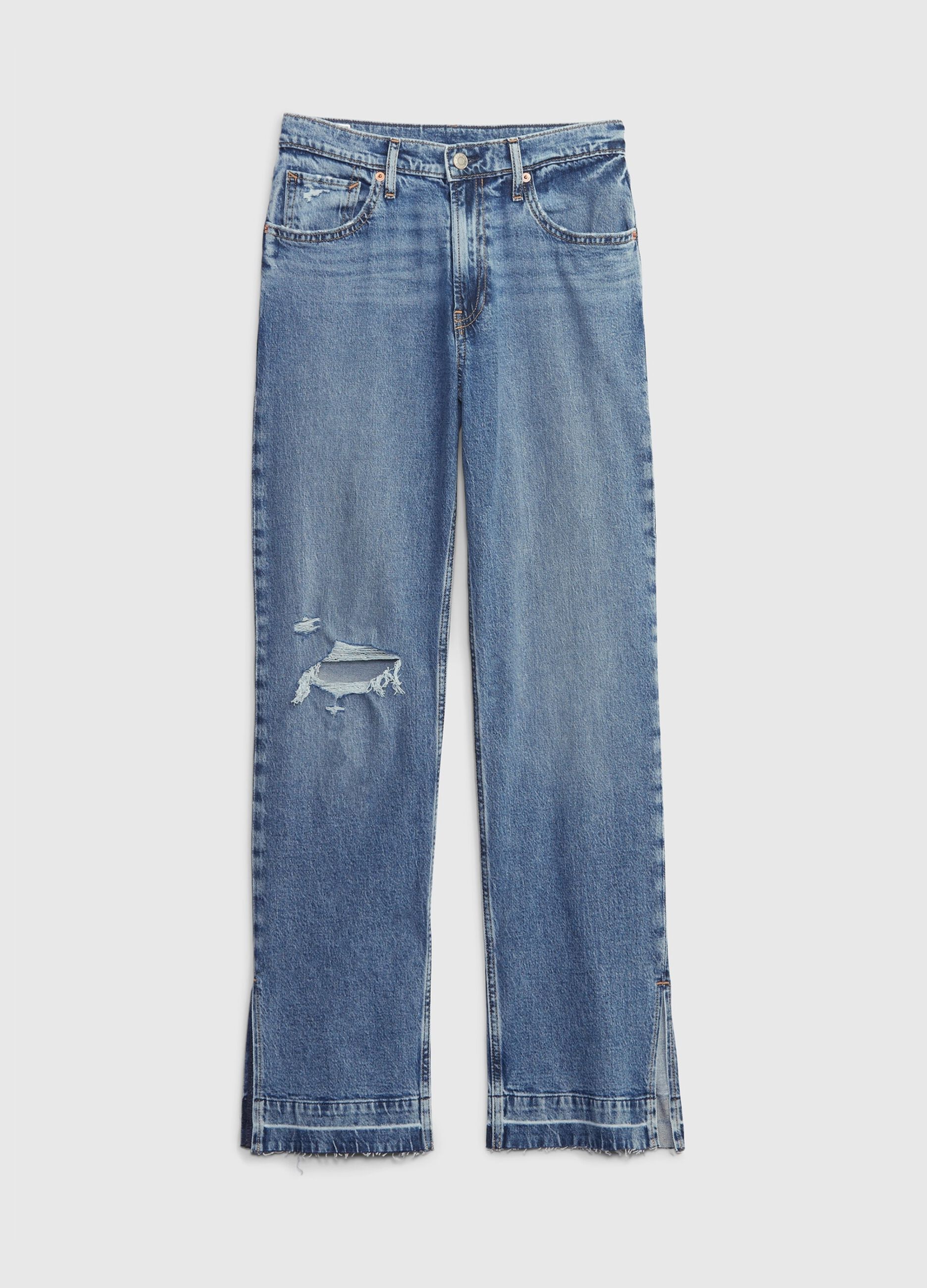 Loose-fit high-rise jeans with acid wash treatment