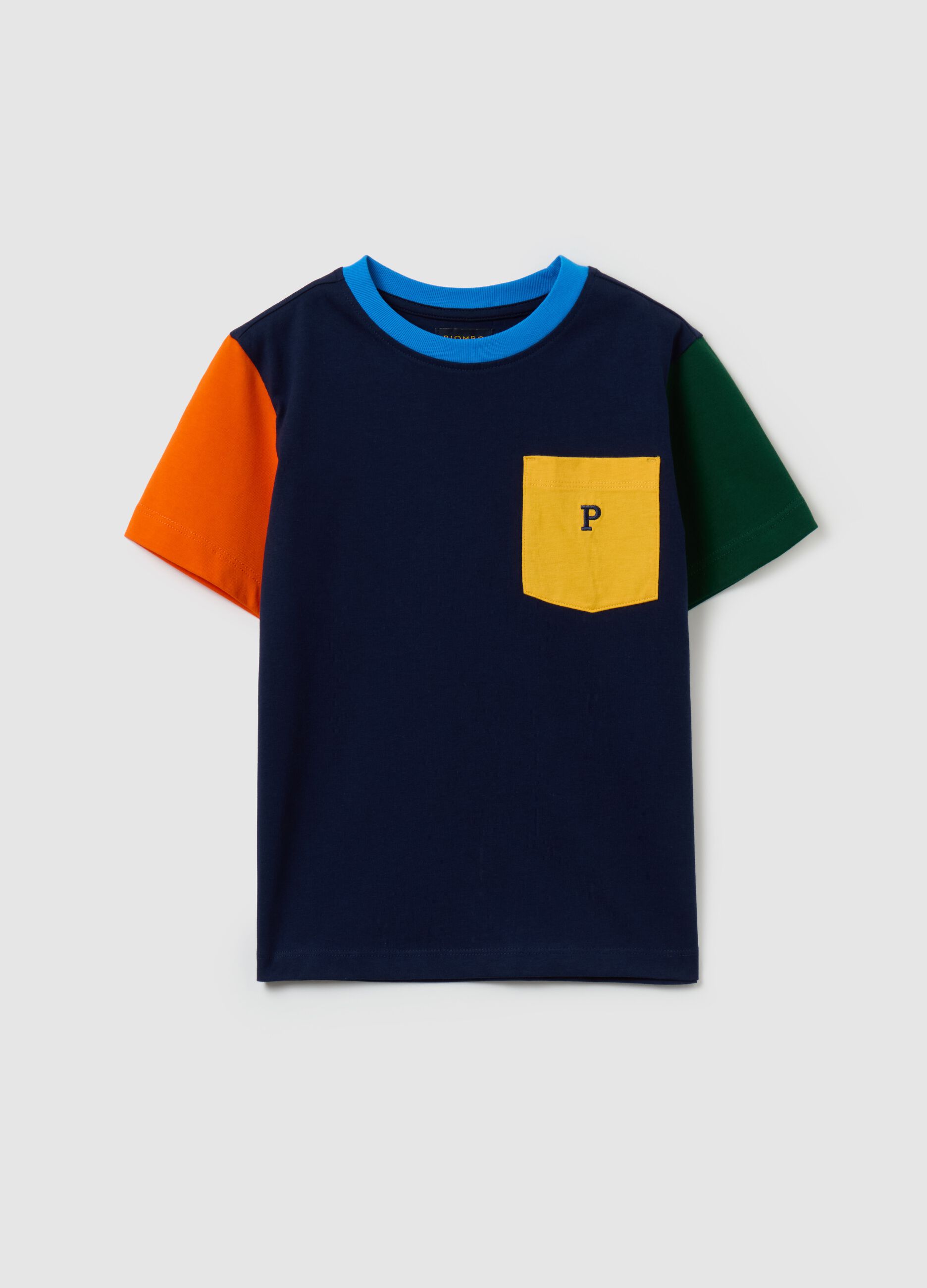 Colourblock T-shirt with pocket and embroidery