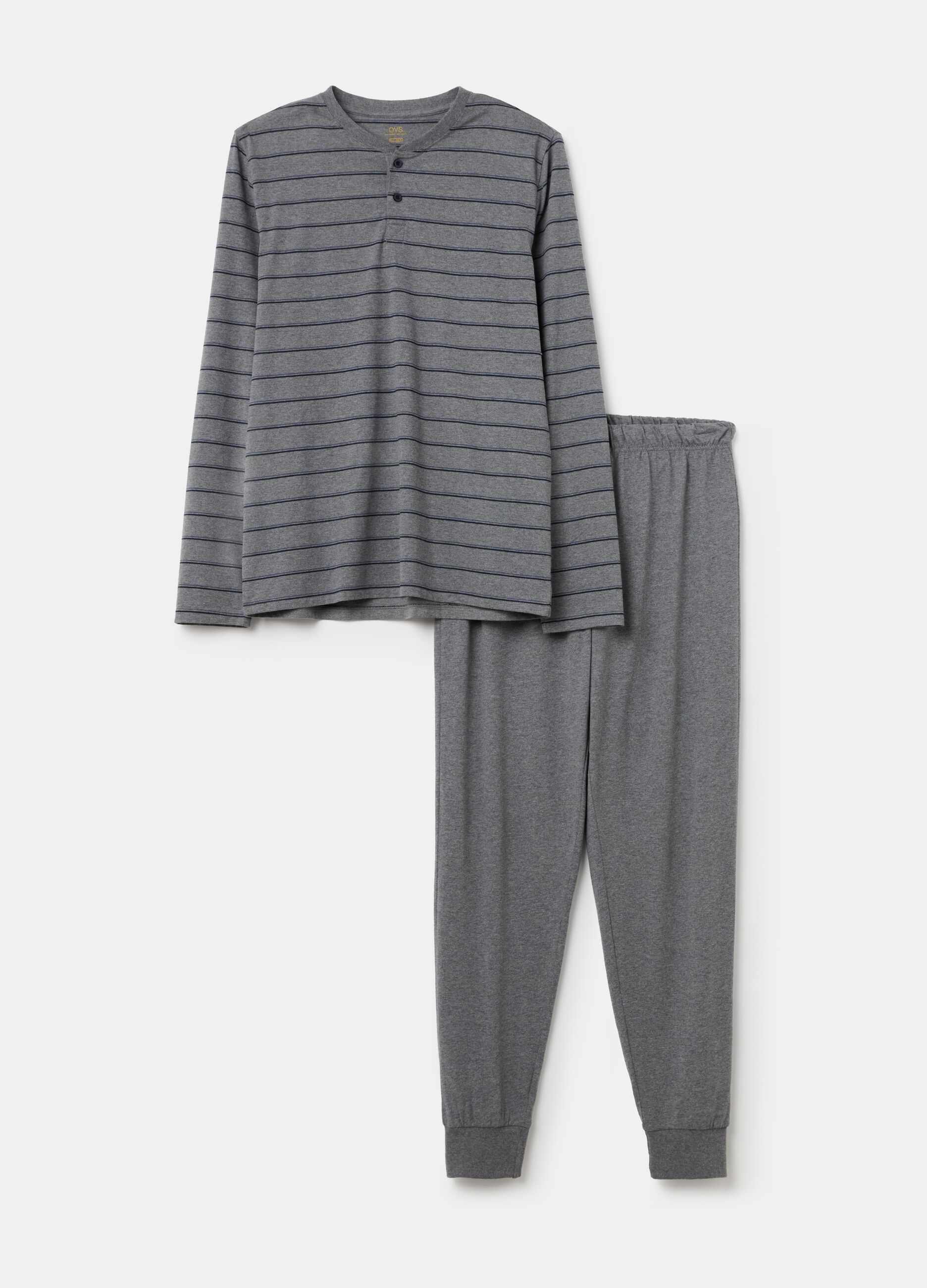 Long striped pyjama top with granddad neck